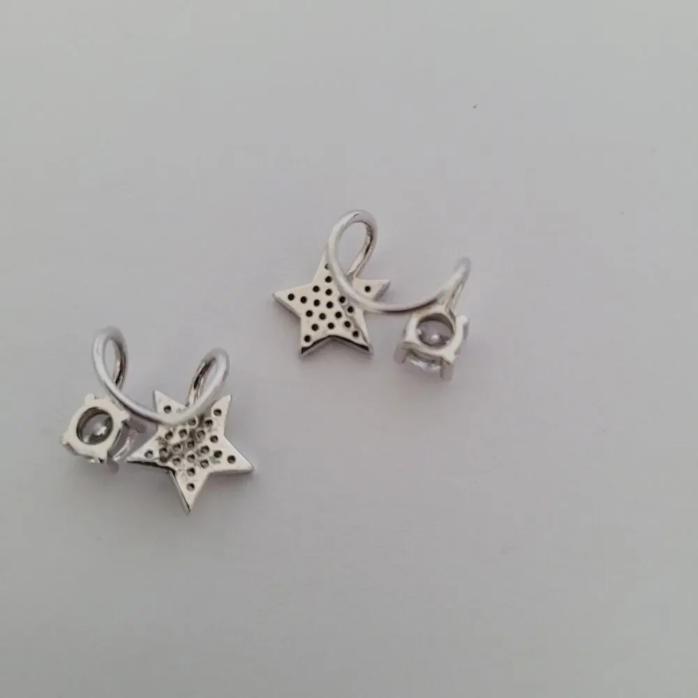 Cuff Earrings Clip On Ear Clip Silver Tone Huggie Star Zirconia Quality Lot Of 2